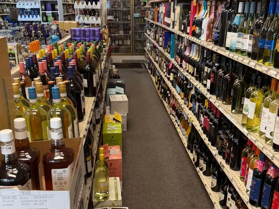 The wine aisle at Golden747 Liquors